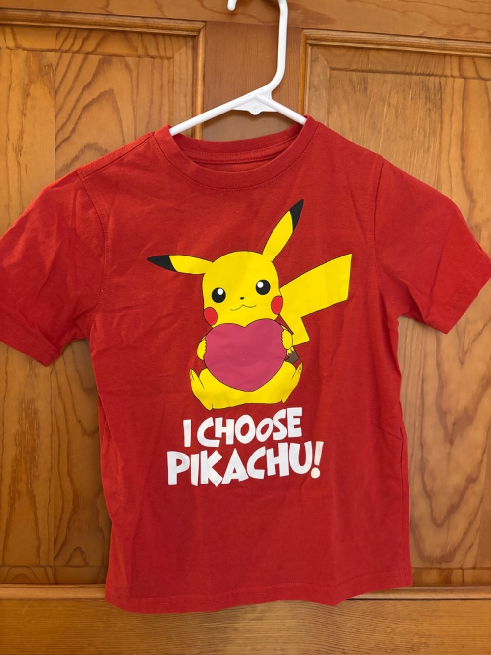 Red Pikachu Heart Graphic Kids T‑Shirt
